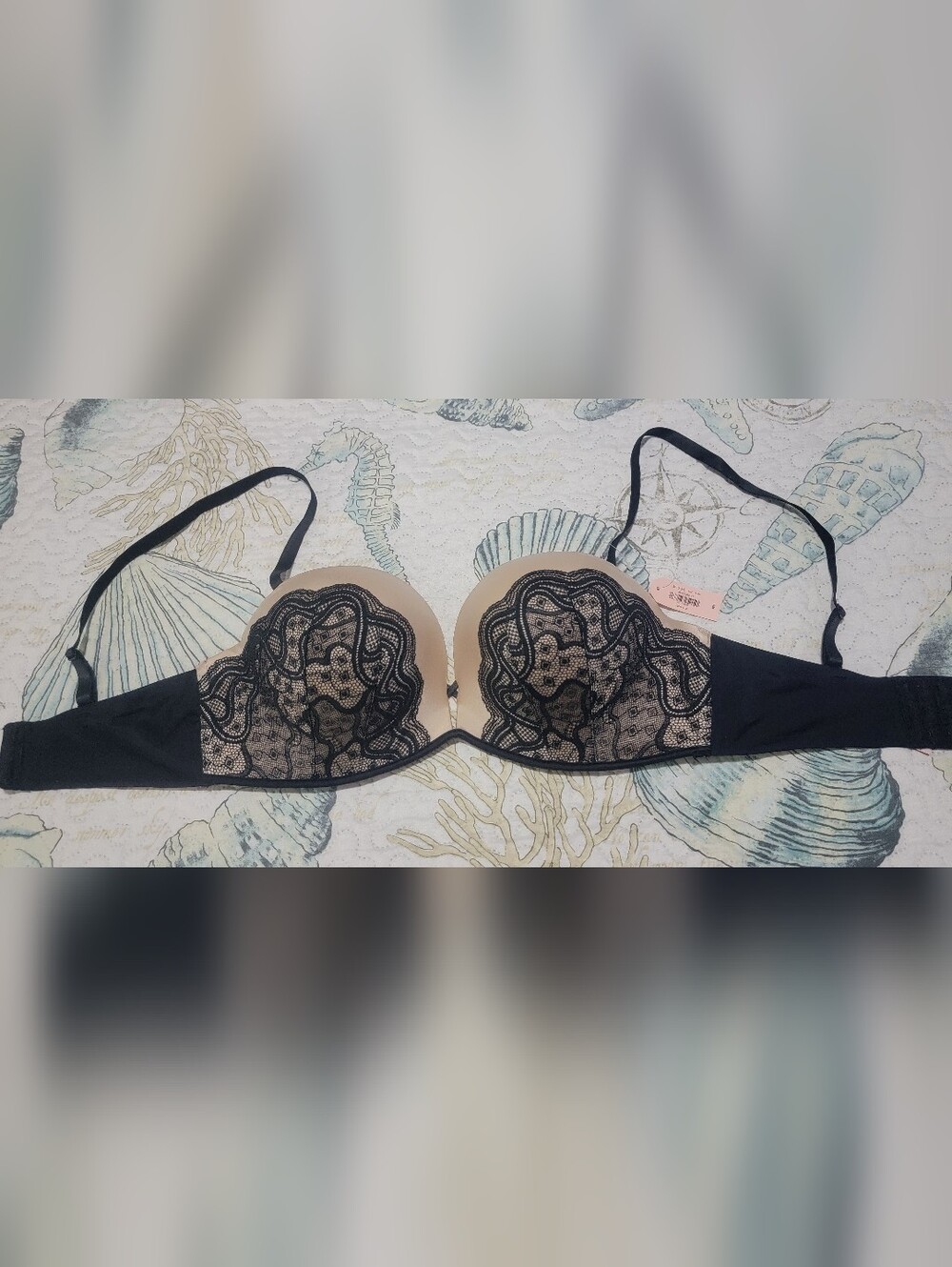 Nude & Black Lace Push-Up Bra - Convertable to strapless